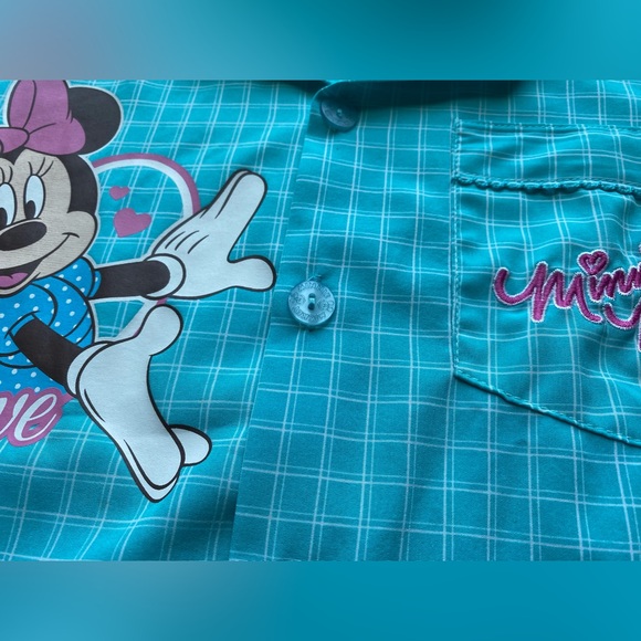 •GUC•Disney Thailand Cool Planet Button Down Minnie Mouse Short Sleeve Top - Picture 6 of 15